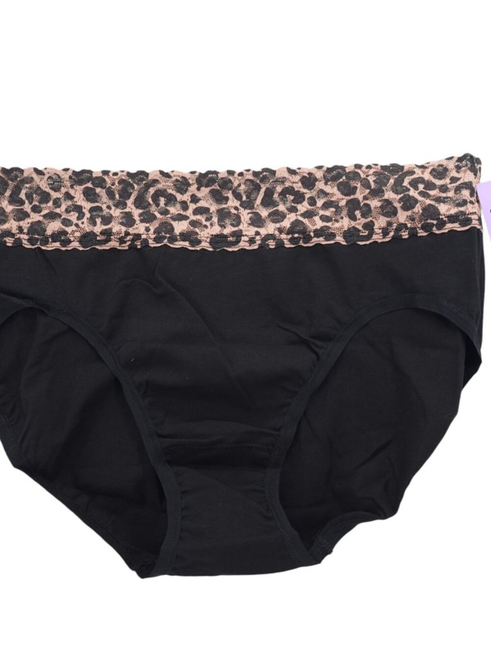 NWT HANKY PANKY Cotton French Brief Panties Black Animal Print Lace Trim LARGE